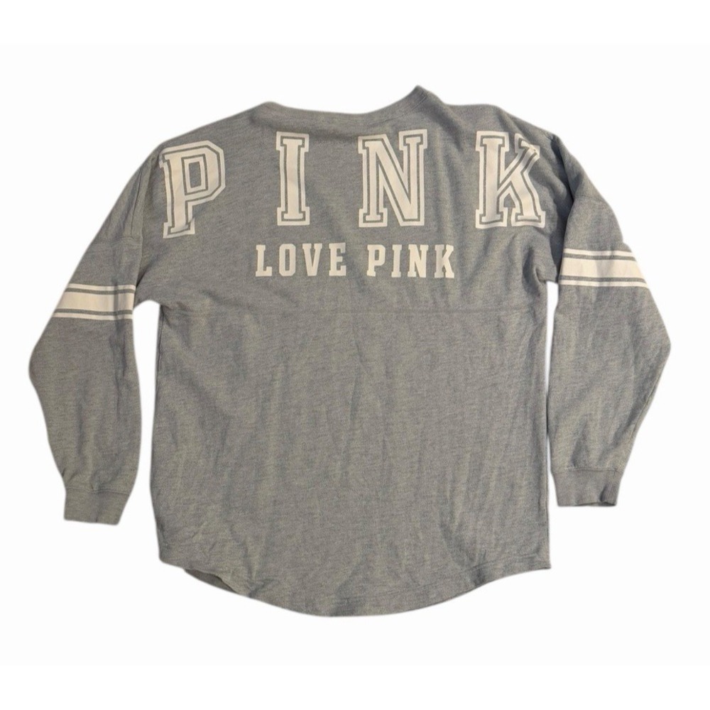 Victorias Secret PINK Spirit Jersey Shirt Womens Size L Gray Y2K Graphic Logo